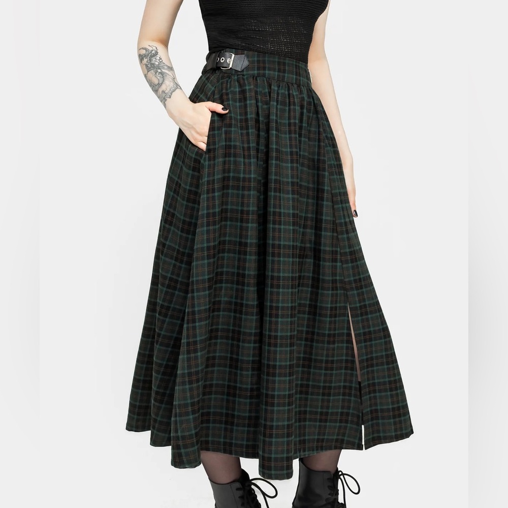 Disturbia Black and Green Plaid Maxi Skirt